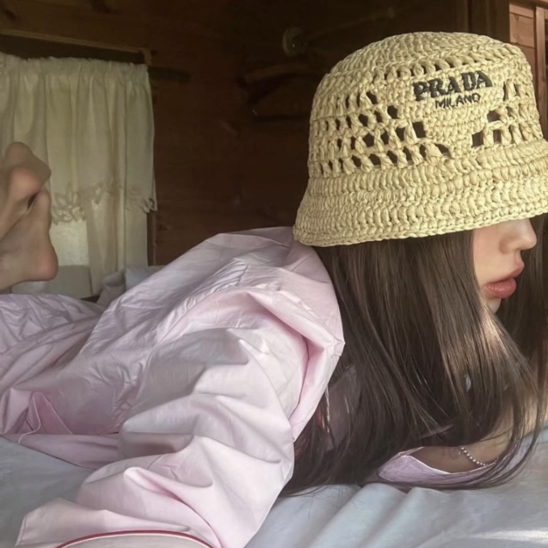 프라다 모자 라피아 버킷햇