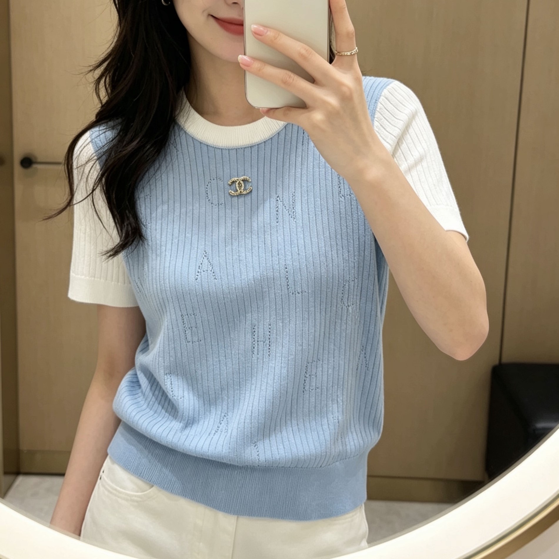 샤넬 니트 반팔티 3가지 색상