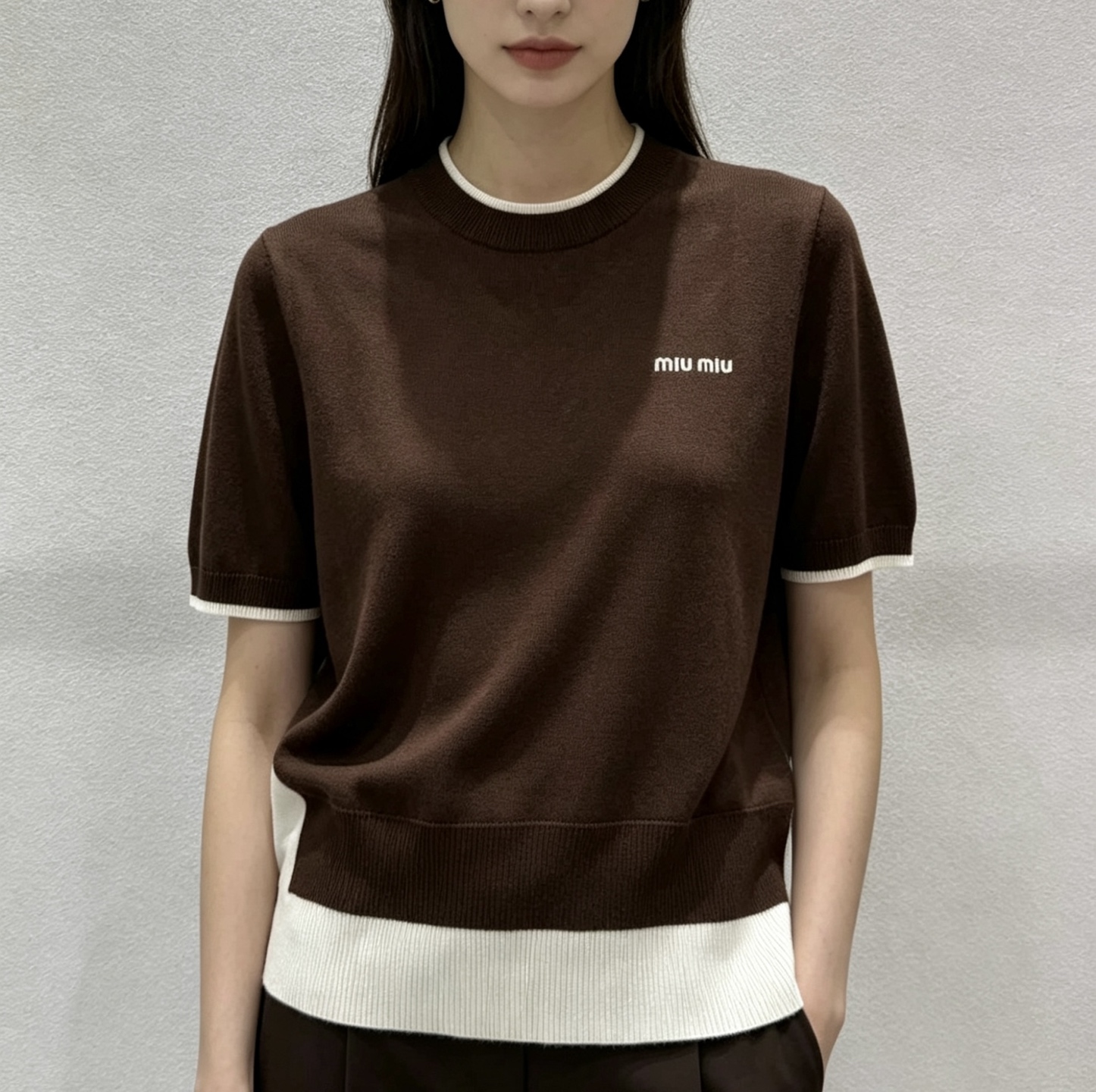 미우미우 여성 니트 반팔티
