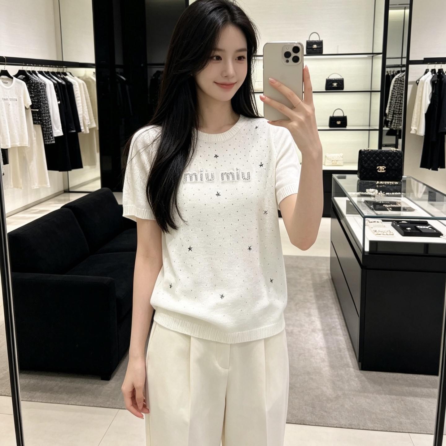 미우미우 니트 반팔티
