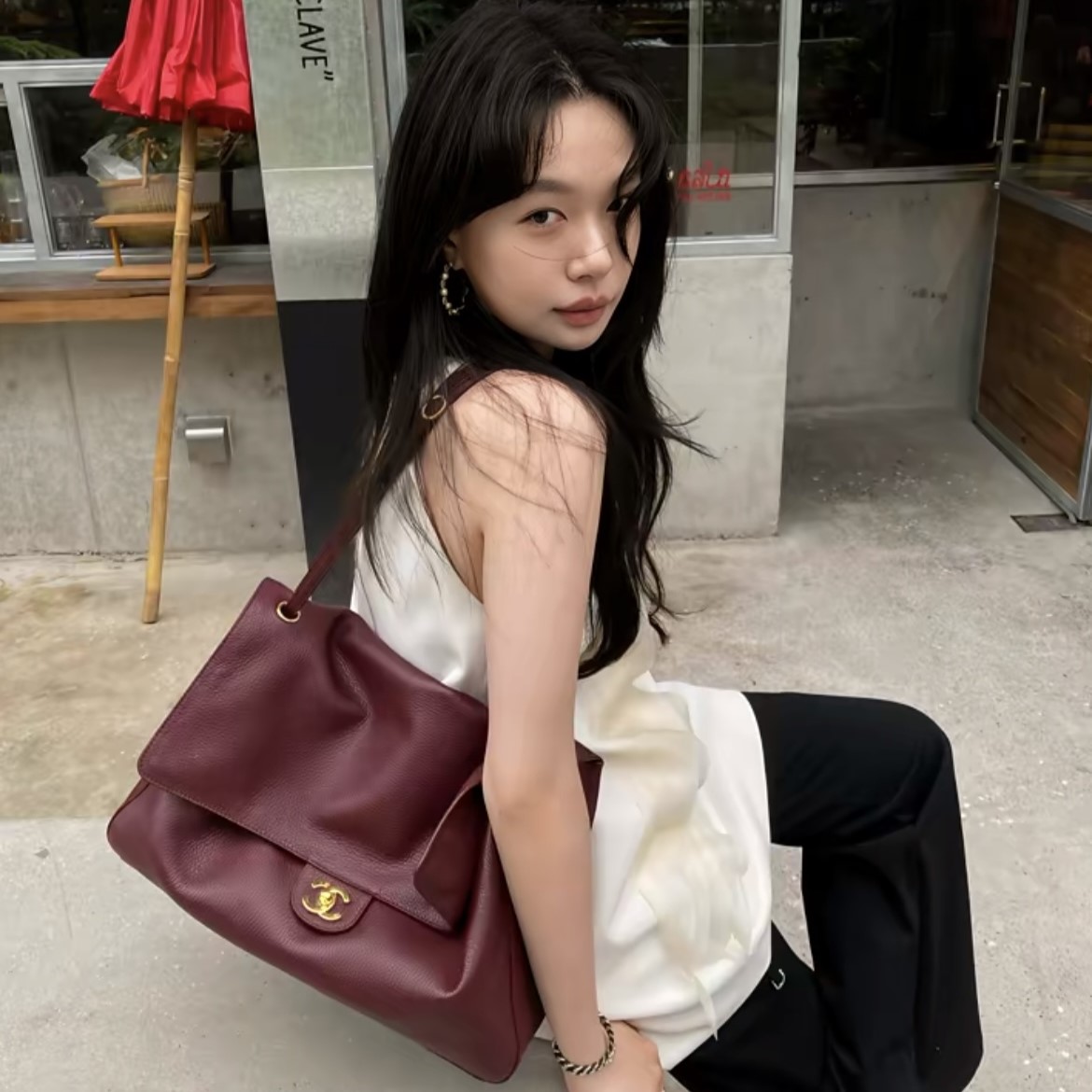 샤넬 스웨이드 다크 버건디 맥시 클래식백 (최고급)