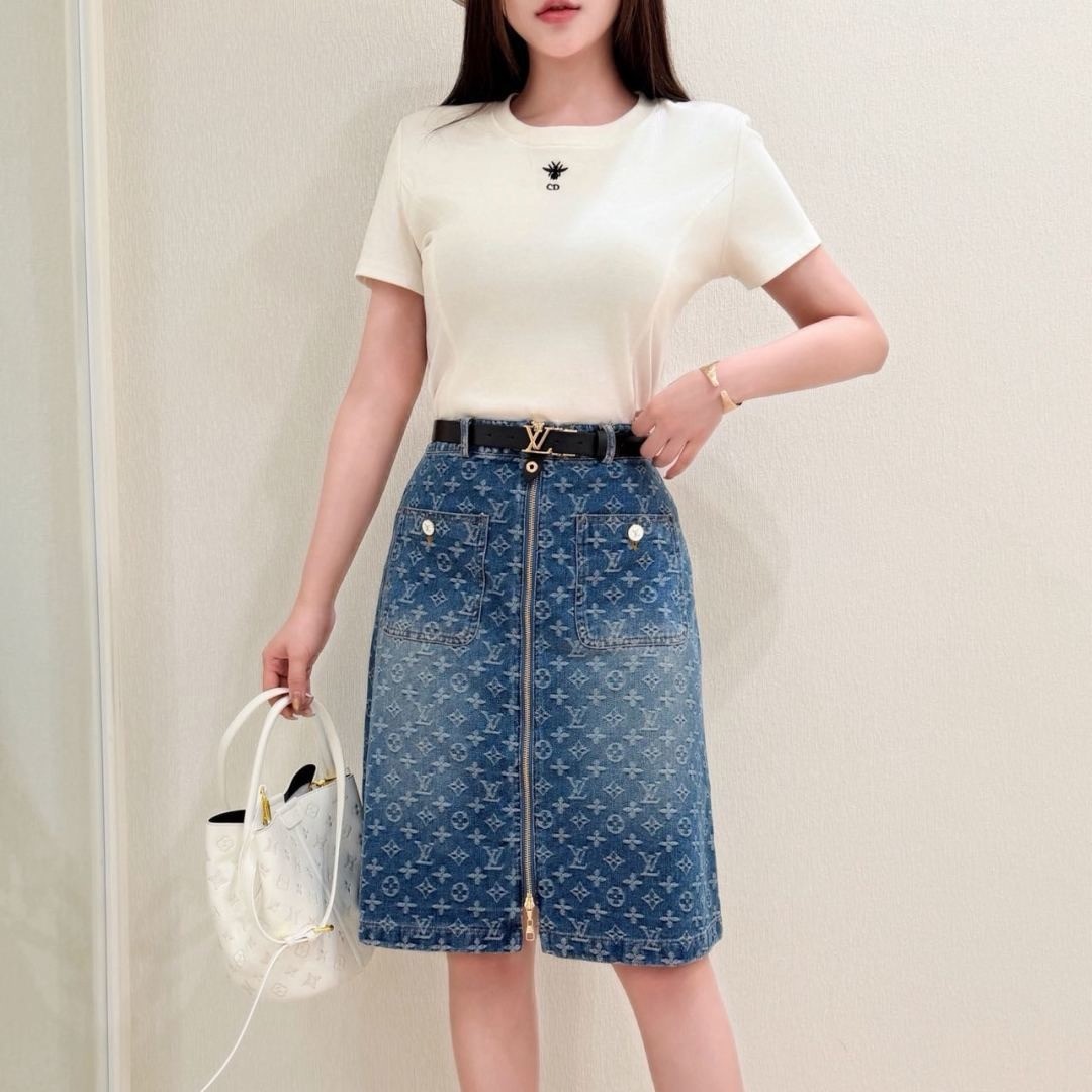 루이비통 데님 스커트
