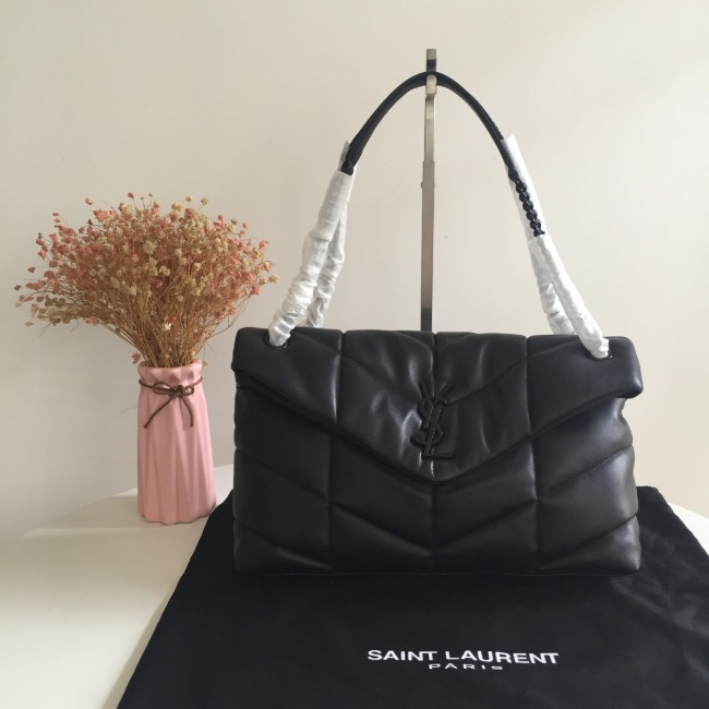 YSL 루루 푸퍼 미듐 퀼팅 블랙 가죽 숄더백