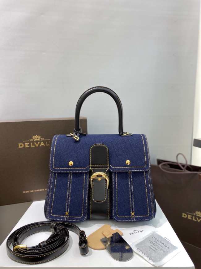 델보 브리앙 스티치 MM 데님 토트백