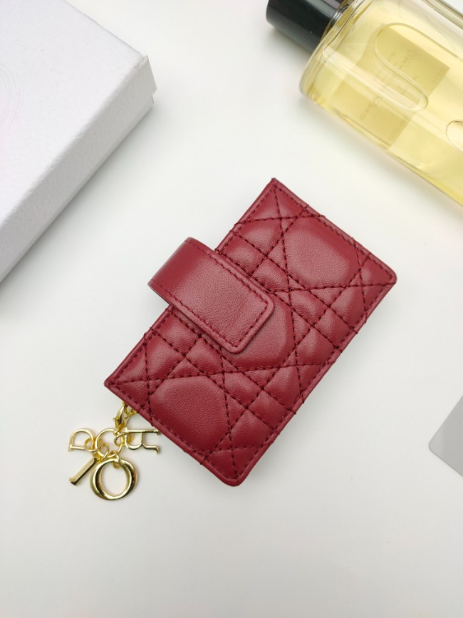 디올 LADY DIOR  와인레드 카드지갑